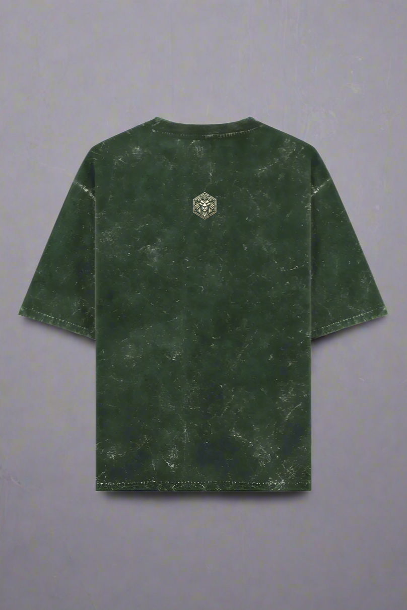ViNK "Bear Acid Washed Oversize T-shirt in Bottle Green featuring the bold ‘Alpha Club’ insignia on the back— a minimalistic yet powerful mark of the modern-day alpha who lead with quiet confidence and never retreat.
