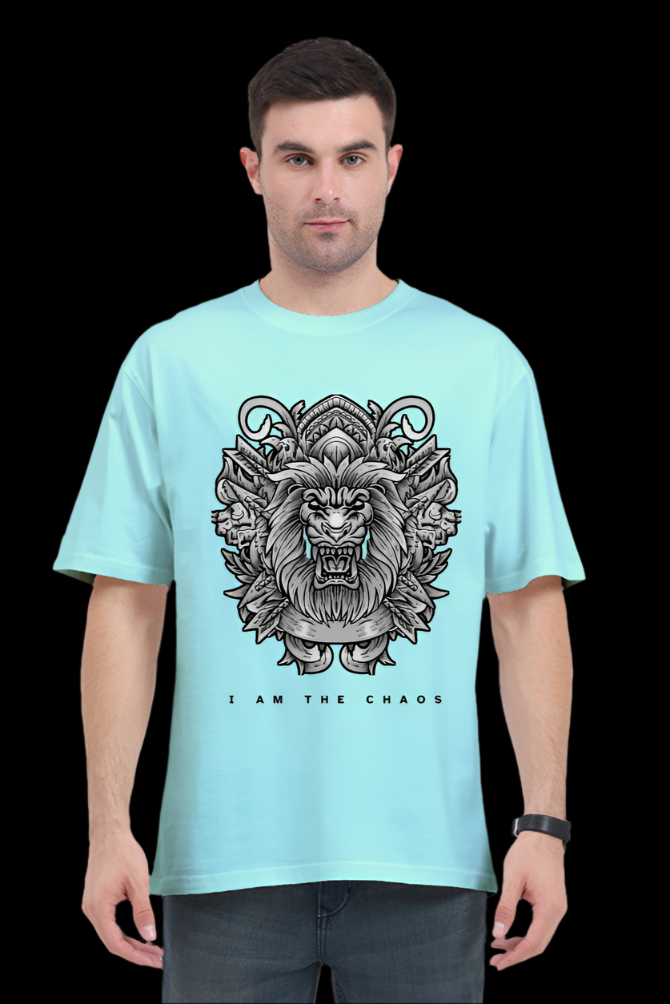 ViNK I Am the Chaos CEO Edition Lion oversize t-shirt in Mint, featuring a high-detail tribal lion graphic for unisex wear; a customised printed t-shirt in 240 GSM cotton that defines the powerlook for modern-day alphas