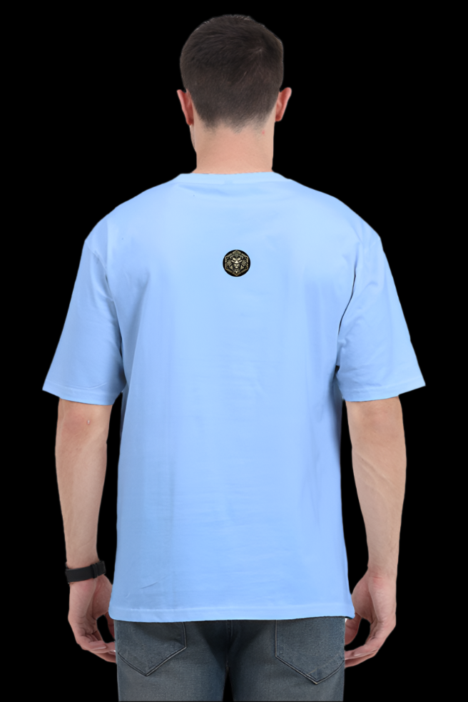 ViNK CEO Edition I am the chaos unisex oversize tshirt in baby blue, featuring the minimalistic yet powerful Alpha Club logo on 240 GSM cotton—a customised printed t-shirt designed to signal quiet dominance and bold identity for the modern-day alphas