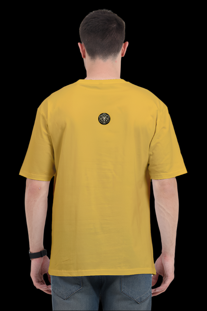 ViNK CEO Edition I am the chaos unisex oversize tshirt in golden yellow, featuring the minimalistic yet powerful Alpha Club logo on 240 GSM cotton—a customised printed t-shirt designed to signal quiet dominance and bold identity for the modern-day alphas