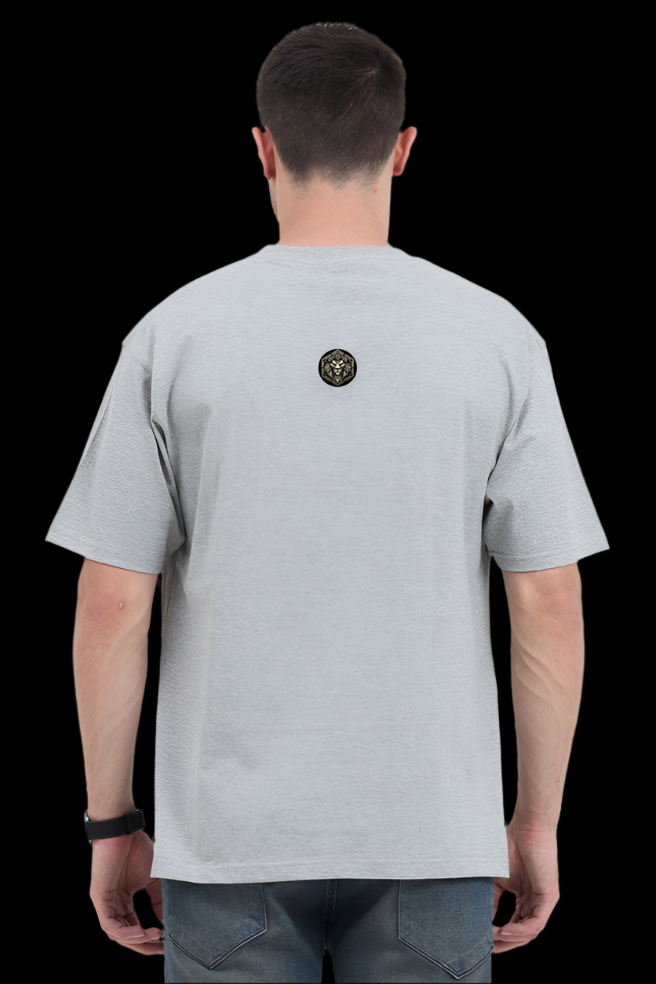 ViNK CEO Edition I am the chaos unisex oversize tshirt in grey melange, featuring the minimalistic yet powerful Alpha Club logo on 240 GSM cotton—a customised printed t-shirt designed to signal quiet dominance and bold identity for the modern-day alphas