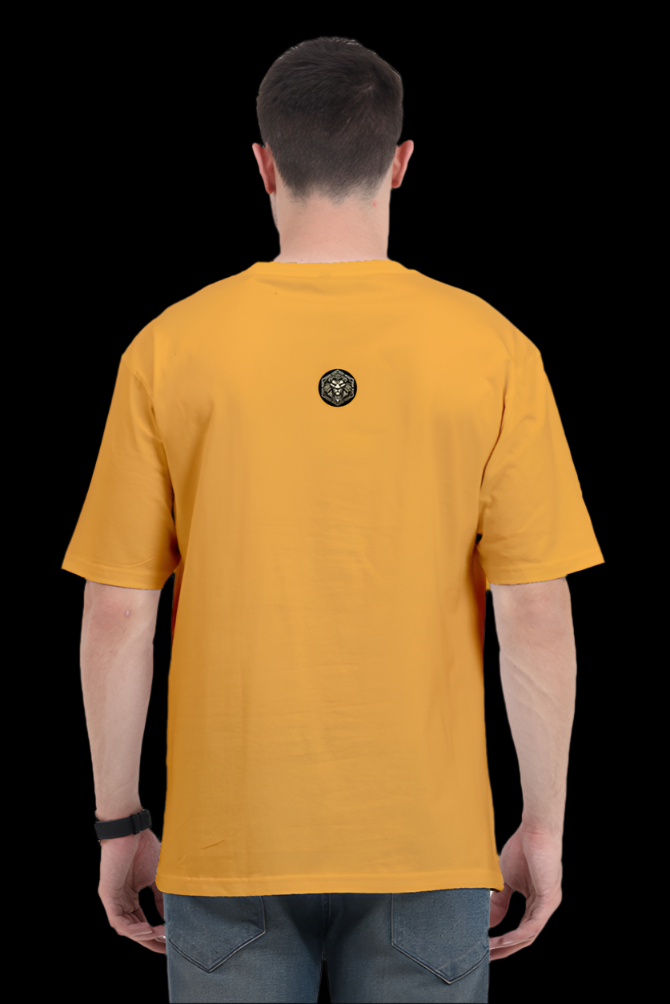 ViNK CEO Edition I am the chaos unisex oversize tshirt in mustard yellow, featuring the minimalistic yet powerful Alpha Club logo on 240 GSM cotton—a customised printed t-shirt designed to signal quiet dominance and bold identity for the modern-day alphas