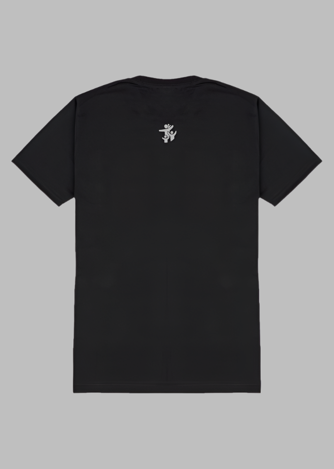 ViNK Save Soil Earth Day Edition, black tee - Back view featuring your family joyfully celebrating this movement of positive change