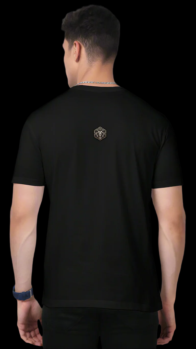 ViNK dragon lord fire away black unisex tshirt featuring the minimalistic yet powerful Alpha Club logo on 160 GSM supima cotton on the back. A customised printed t-shirt designed to signal quiet dominance and bold identity for the modern-day alphas