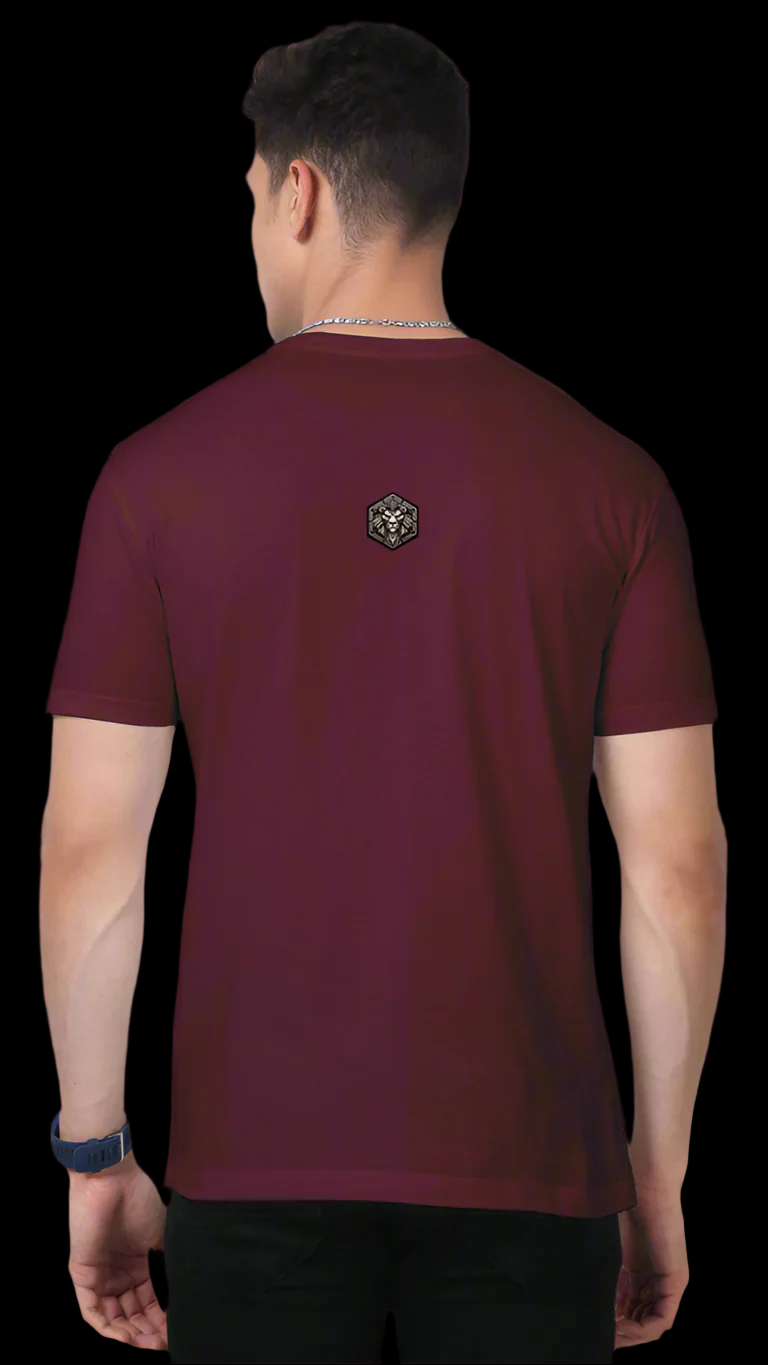 ViNK dragon lord fire away maroon unisex tshirt featuring the minimalistic yet powerful Alpha Club logo on 160 GSM supima cotton on the back. A customised printed t-shirt designed to signal quiet dominance and bold identity for the modern-day alphas.