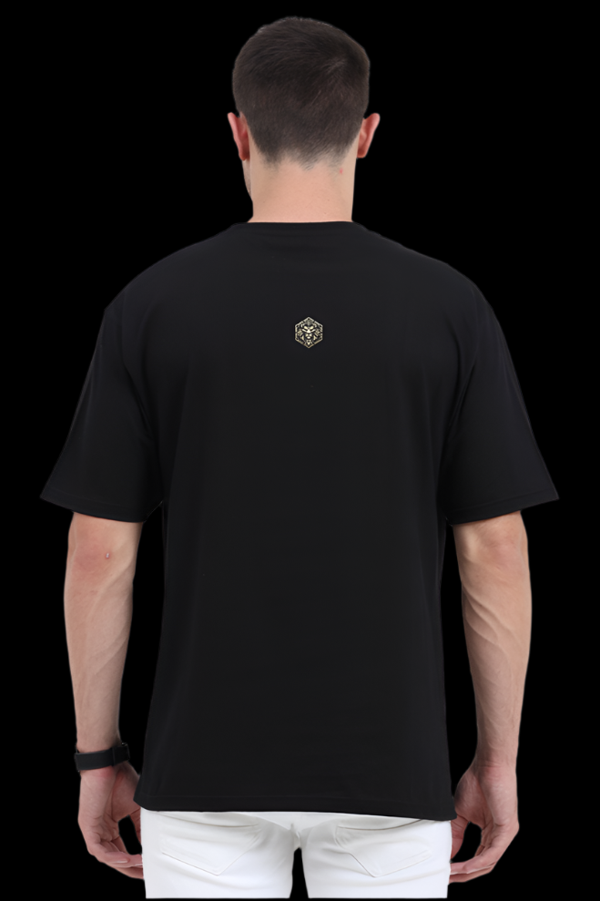 ViNK 'I Own The Chaos' CEO Edition black unisex oversize tshirt featuring the minimalistic yet powerful Alpha Club logo on 240 GSM cotton—a customised printed t-shirt designed to signal quiet dominance and bold identity for the modern-day alphas