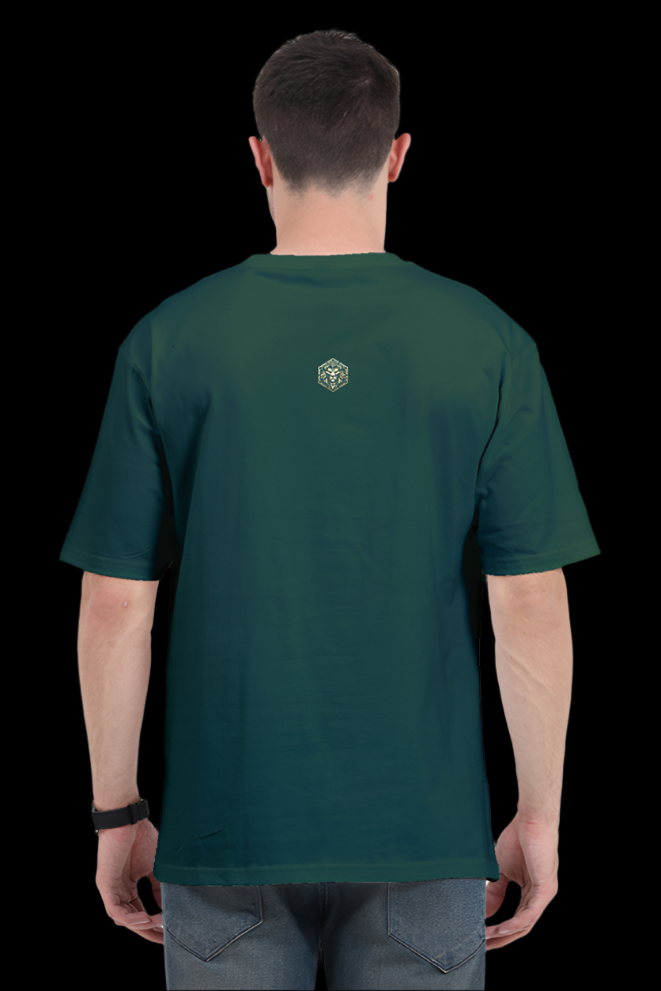 ViNK 'I Own The Chaos' CEO Edition bottle green unisex oversize tshirt featuring the minimalistic yet powerful Alpha Club logo on 240 GSM cotton—a customised printed t-shirt designed to signal quiet dominance and bold identity for the modern-day alphas