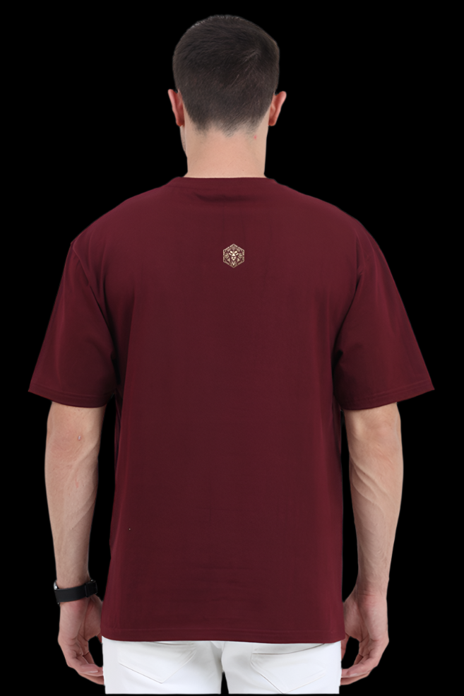 ViNK 'I Own The Chaos' CEO Edition maroon unisex oversize tshirt featuring the minimalistic yet powerful Alpha Club logo on 240 GSM cotton—a customised printed t-shirt designed to signal quiet dominance and bold identity for the modern-day alphas