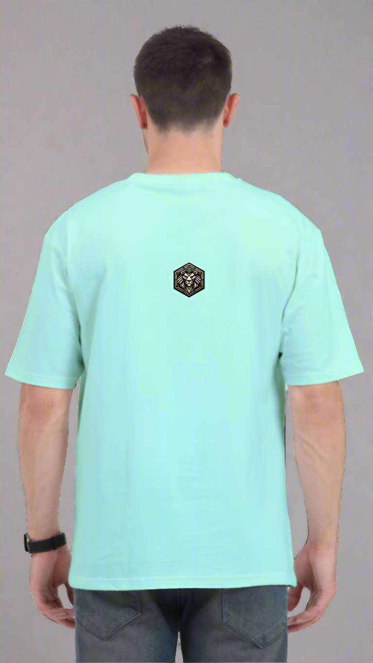 ViNK Yellove Army mint Unisex T-Shirt, model in a back view wearing the a alpha club logo