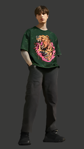 ViNK Bear Acid Washed mens Oversize T-shirt with bold graphic print, reflecting the 'Beast Mode' mentality — oversized, overbuilt, and designed to crush every challenge with unstoppable determination.