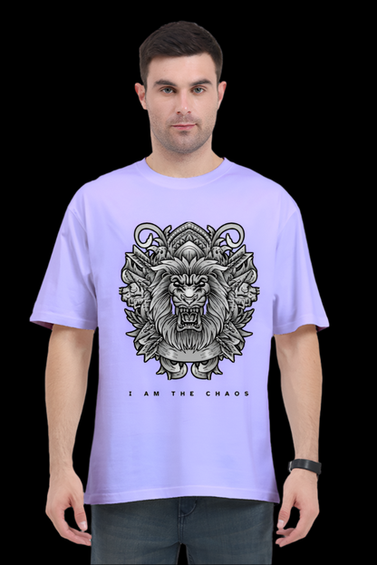 ViNK I Am the Chaos CEO Edition Lion oversize t-shirt in Lavender, featuring a high-detail tribal lion graphic for unisex wear; a customised printed t-shirt in 240 GSM cotton that defines the powerlook for modern-day alphas
