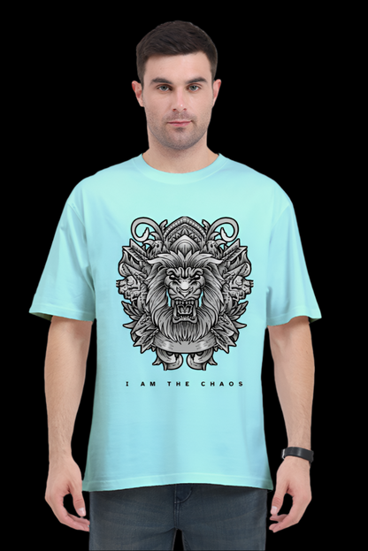 ViNK I Am the Chaos CEO Edition Lion oversize t-shirt in Mint, featuring a high-detail tribal lion graphic for unisex wear; a customised printed t-shirt in 240 GSM cotton that defines the powerlook for modern-day alphas