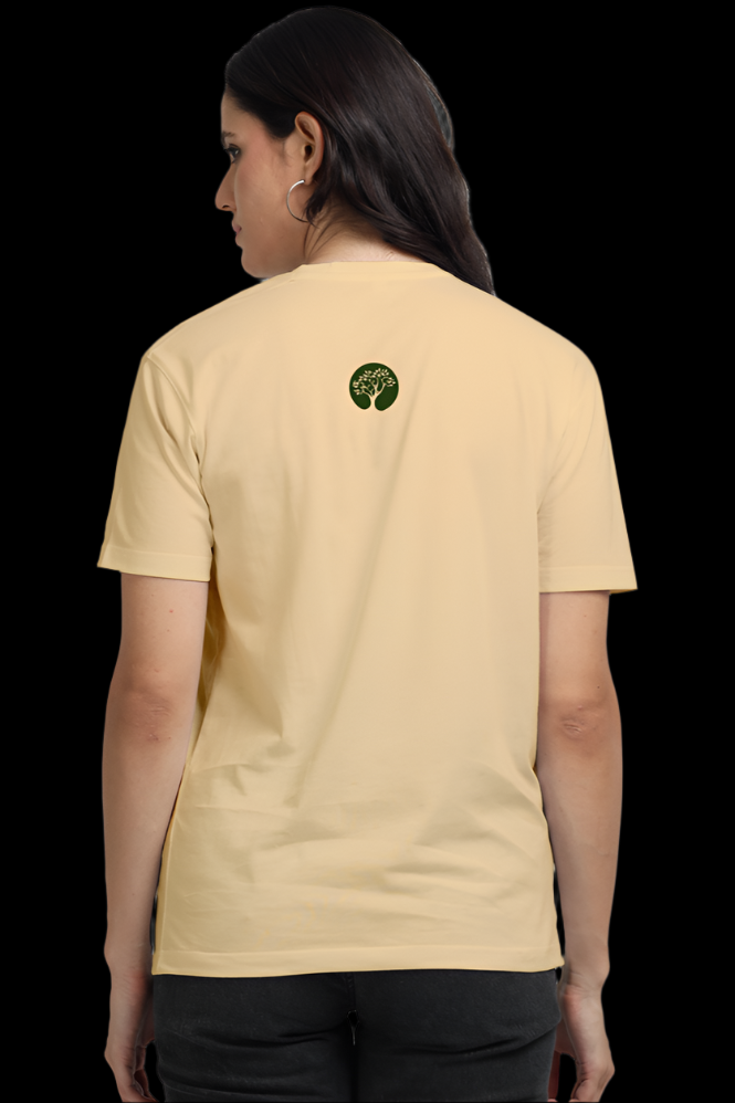 Back design of the ViNK “Mom & Me” Supima Cotton graphic t-shirt featuring a minimalist Tree of Life motif — symbolizing deep roots, nurturing bonds, and the evolving journey of a mother-daughter relationship across generations.
