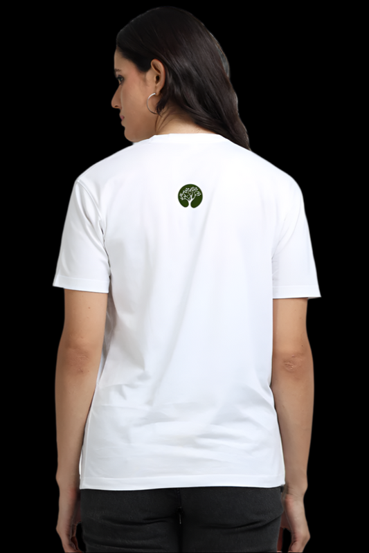 Back design of the ViNK “Mom & Me” Supima Cotton graphic t-shirt featuring a minimalist Tree of Life motif — symbolizing deep roots, nurturing bonds, and the evolving journey of a mother-daughter relationship across generations.