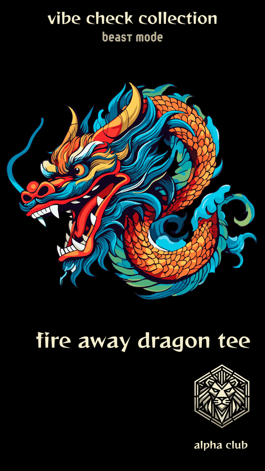ViNK Dragon Lord Fire Away Graphic T-Shirt — crafted from premium 160 GSM Supima cotton — features a multicolored dragon on the front, symbolizing strength, resilience, and bold transformation, paired with the commanding Fire Away call to action. The back showcases the minimal yet powerful Alpha Club logo. A customised printed t-shirt built for those who embody quiet dominance and project a fearless powerlook — the signature of modern-day alphas in graphic streetwear.