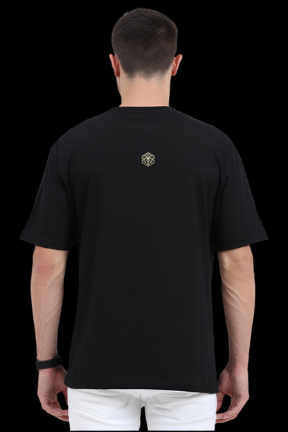 ViNK 'I Own The Chaos' CEO Edition black unisex oversize tshirt featuring the minimalistic yet powerful Alpha Club logo on 240 GSM cotton—a customised printed t-shirt designed to signal quiet dominance and bold identity for the modern-day alphas