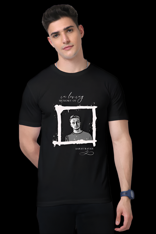 Front design of the black ViNK "In Loving Memory" Sketch Edition features a customised sketched portrait print of your loved one within a botanical frame, that has the inscription “In Loving Memory Of” which is anchored by an infinity heart symbol below the name, representing eternal, heartfelt love and remembrance. Available in sizes upto 5XL.