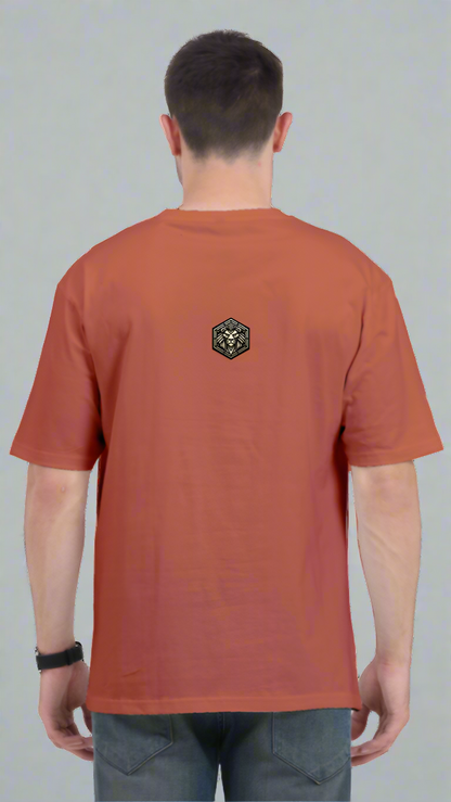 ViNK Yellove Army coral Unisex T-Shirt, model in a back view wearing the a alpha club logo